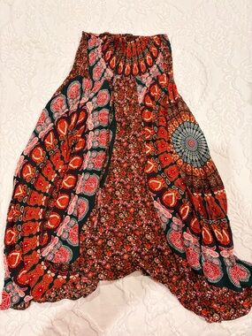 Boho Paisley Tiered Maxi Skirt - Red & Black